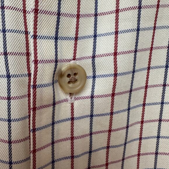 Paul Stuart Made in Italy Check Cotton Dress Shirt XL Red Blue Plaid - Picture 4 of 6